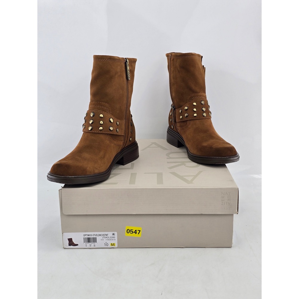 Naturalizer Optimus Stud Ankle Boots Womens 10 Brown Suede Moto - NEW